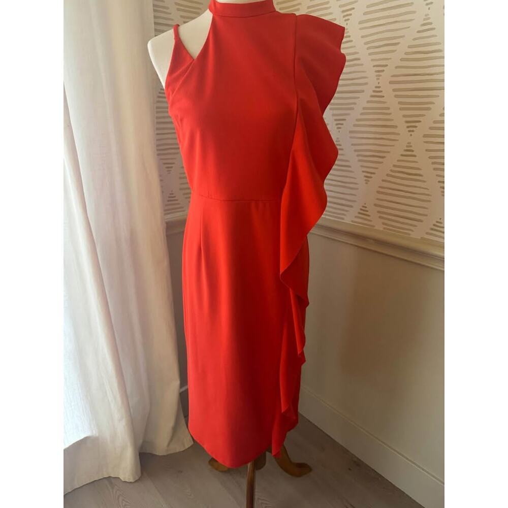 Topshop Women’s Size 8 Medium Red Ruffle Asymetrical Party Cocktail Dress - Picture 2 of 7